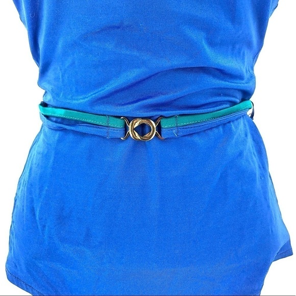 Vintage 80’s Ebb Tide One Piece Swimsuit Belted Bathing Suit Blue Pinup L / 16 - Picture 3 of 11